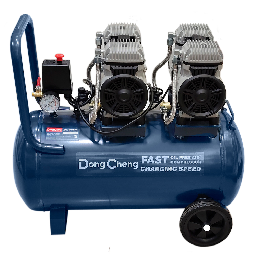 Compresora Silenciosa sin Aceite Industrial Dongcheng DQE1200x2/50L 50 Litros 2400W - Imagen 3