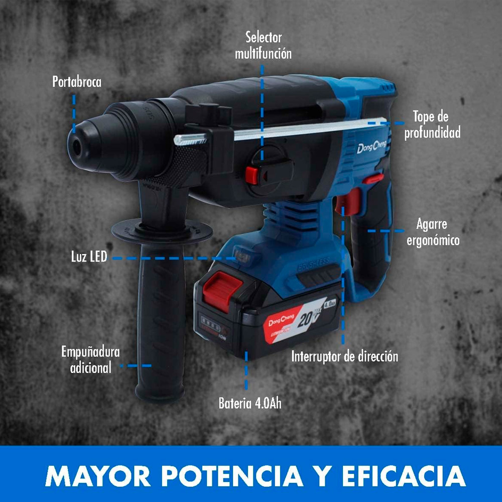 Rotomartillo Inalambrico SDS-Plus Industrial Dongcheng DCZC04-24FK 20V 2.7J 2Bat x 5Ah Brushless - Imagen 5
