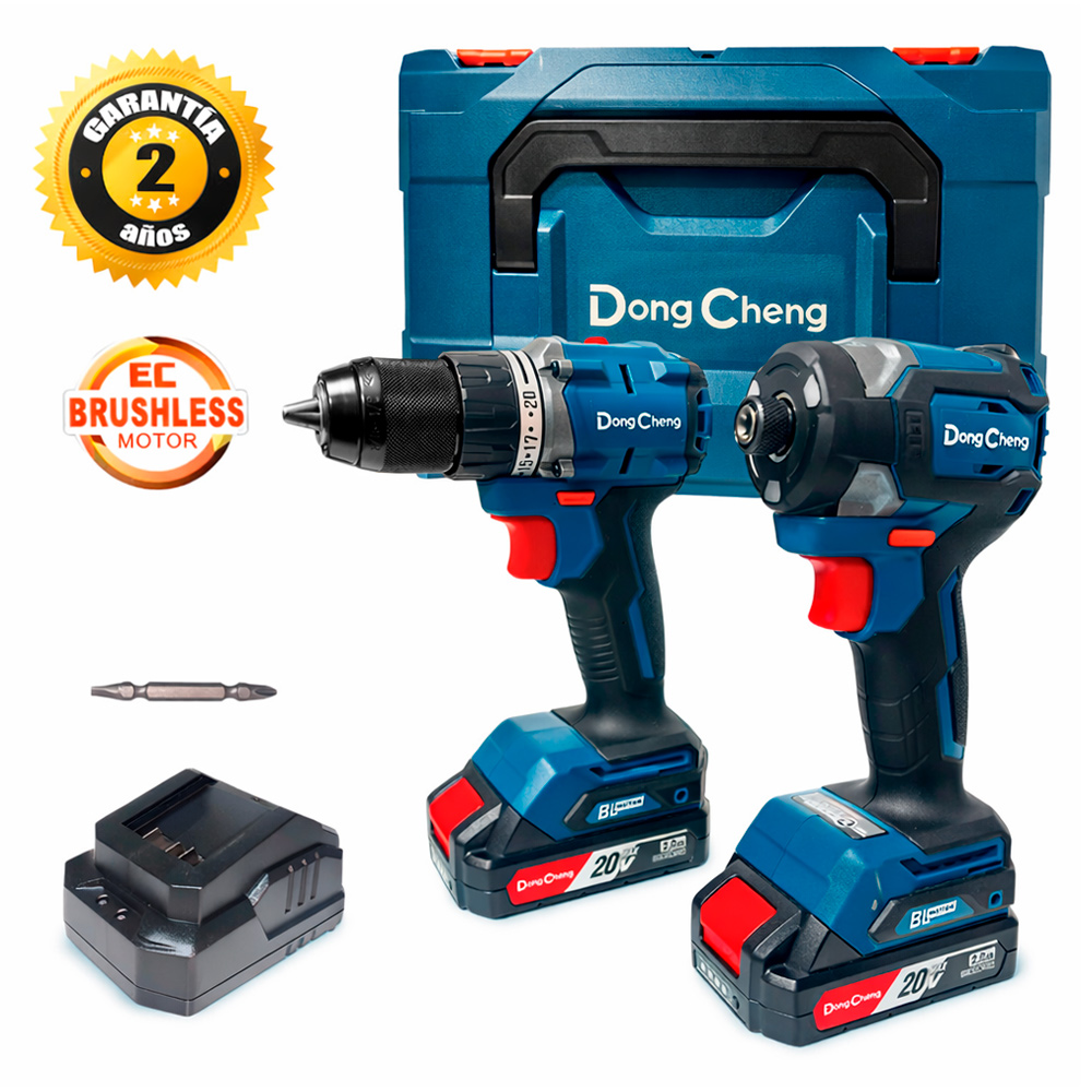 Combo Kit Dongcheng DCKIT26AM Taladro Percutor + Atornillador de Impacto 20V Brushless
