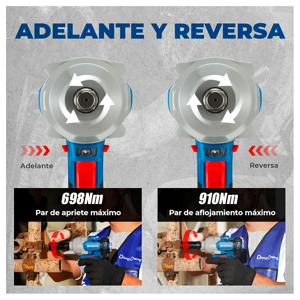 Llave de Impacto Industrial Inalambrica 1/2" Dongcheng DCPB698FK 20V 698Nm 2Bat x 5Ah Brushless - Imagen 7